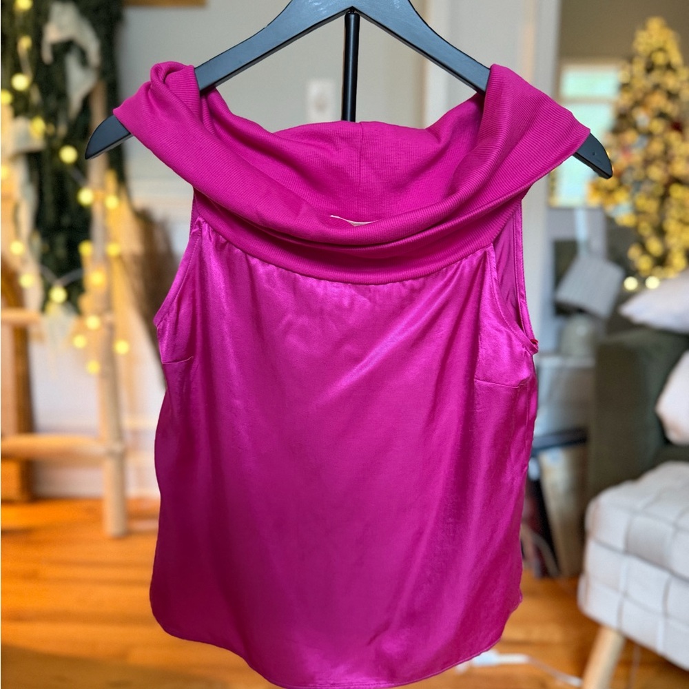 Nation LTD Fuscia off the shoulder silk top NWT XS Holiday Party Top Hot Pink
